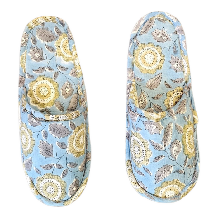 Phoebe Block Print Cotton Travel Slippers
