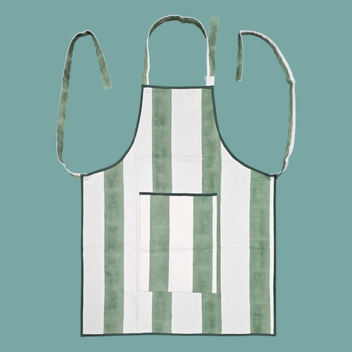 Cotton Apron - Iguana Green Stripes Design