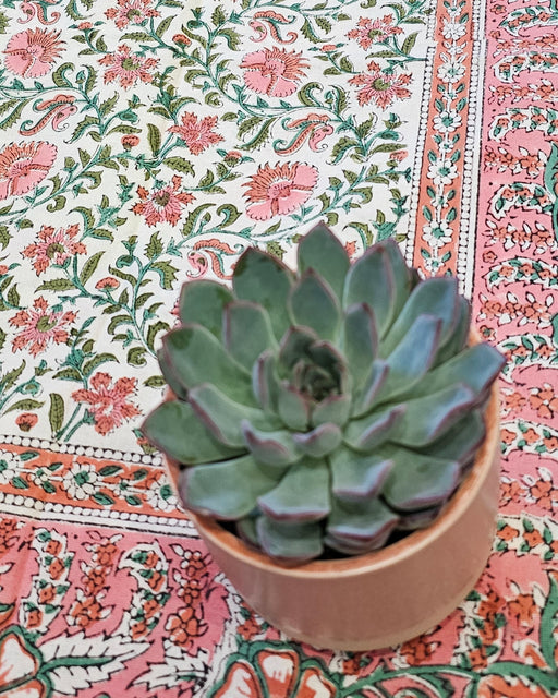 Tea Rose and Olive Green Block Print Tablecloth 130 x 180 cm