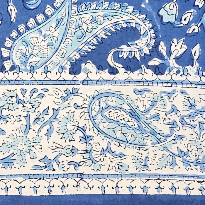 Hand Block Printed Cotton Tablecloth | Blue Paisley | 6-Seater