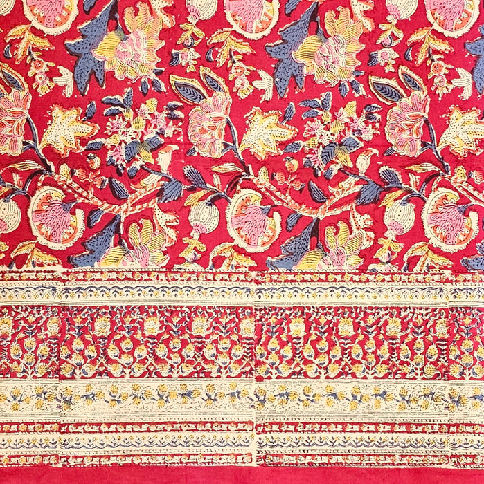 Hand Block Printed Cotton Tablecloth | Crimson Garden | 6-Seater