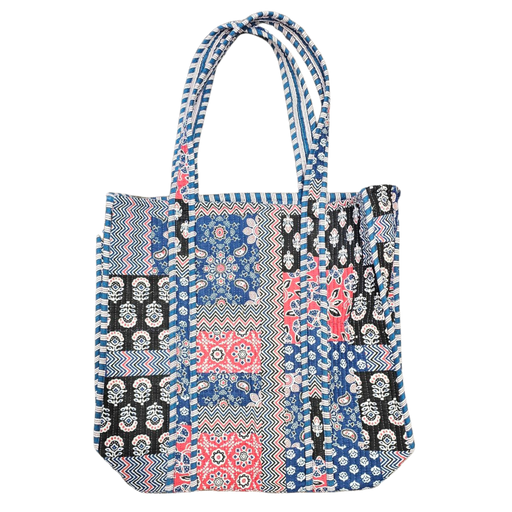 Quilted Cotton Tote Bag - Portugal Blue Patchwork
