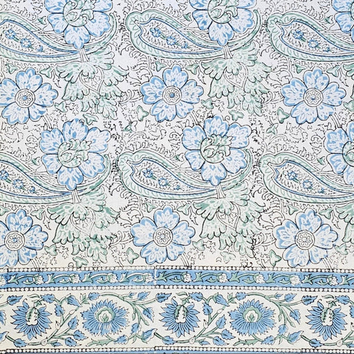 Opal & Cornflower Blue Block Print Tablecloth 130 x 180 cm