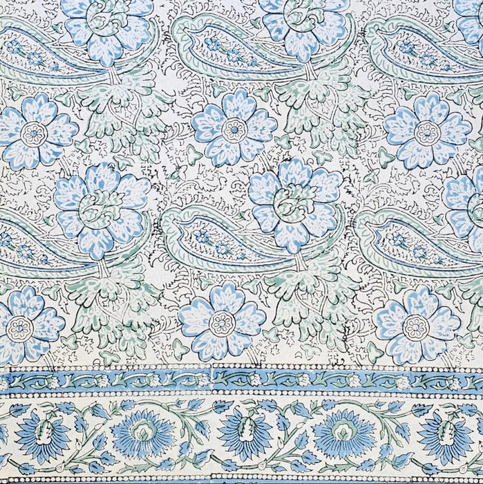 Opal & Cornflower Blue Block Print Tablecloth 130 x 180 cm