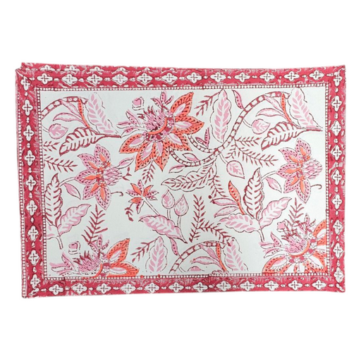 Block Print Cotton Placemats - Carmine Floral Design