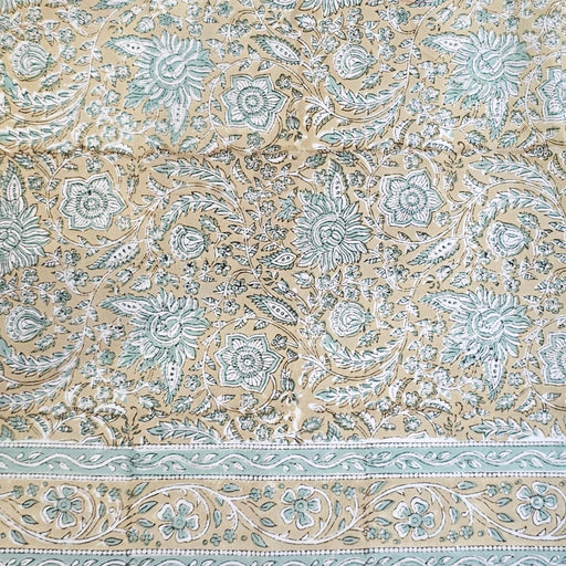 Teal and Jasmine Block Print Tablecloth 130 x 180 cm