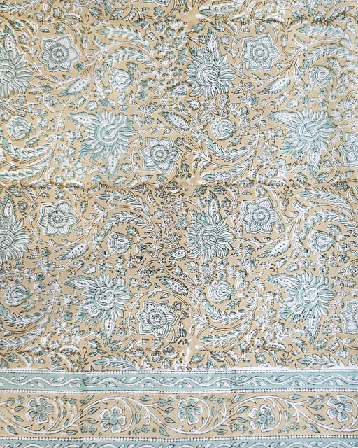 Teal and Jasmine Block Print Tablecloth 130 x 180 cm