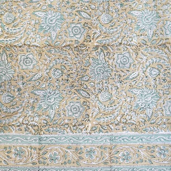 Teal and Jasmine Block Print Tablecloth 130 x 180 cm