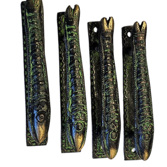 Straight Fish Design Green Patina Brass Handle