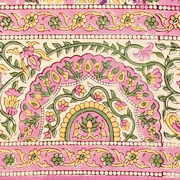 Hand Block Printed Cotton Tablecloth | Bubblegum Garden | 6-Seater
