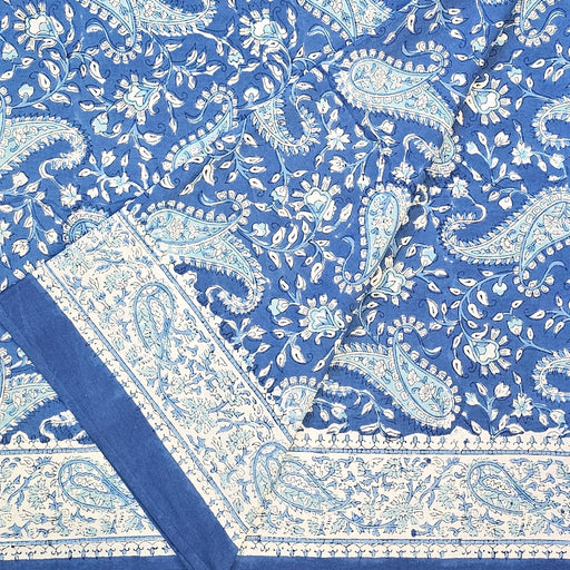 Hand Block Printed Cotton Tablecloth | Blue Paisley | 6-Seater