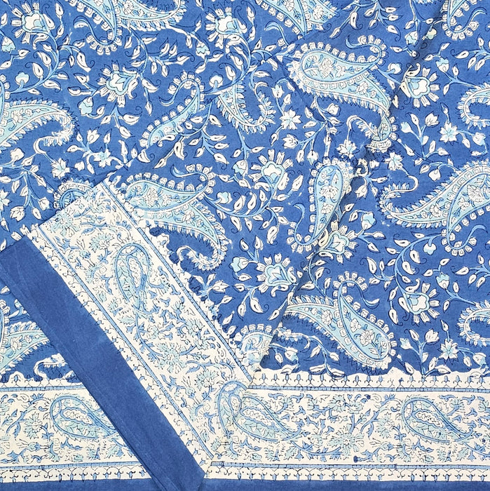 Hand Block Printed Cotton Tablecloth | Blue Paisley | 6-Seater