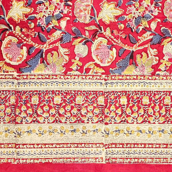 Hand Block Printed Cotton Tablecloth | Crimson Garden | 6-Seater