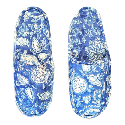 Delphine Block Print Cotton Travel Slippers