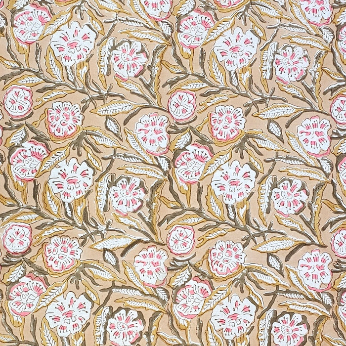 Rose Camel Block Printed Cotton Tablecloth | 150 x 220 cm