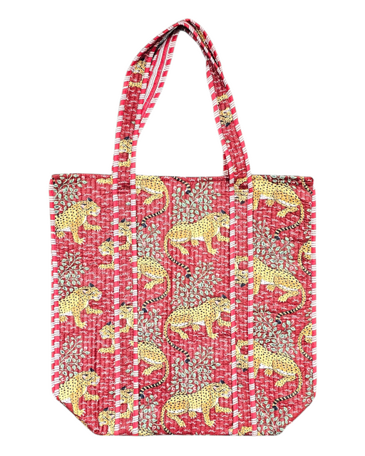 Red Leopard Quilted Cotton Tote Bag