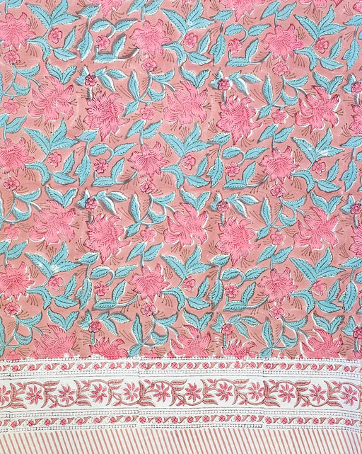 Pink Lily Block Print Tablecloth | 6-Seater