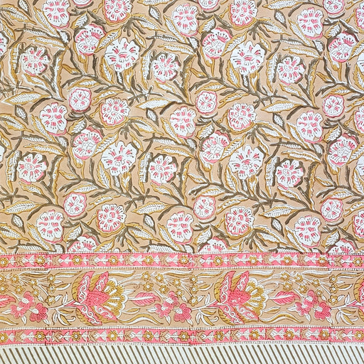 Rose Camel Block Printed Cotton Tablecloth | 150 x 220 cm