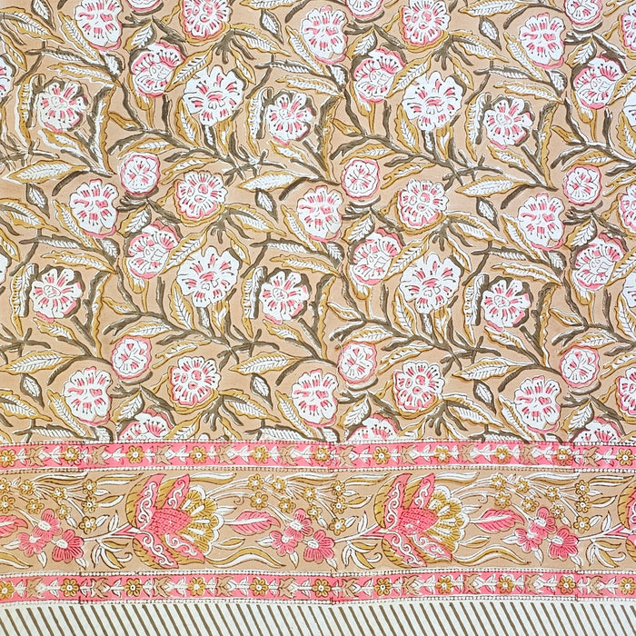 Rose Camel Block Printed Cotton Tablecloth | 150 x 220 cm