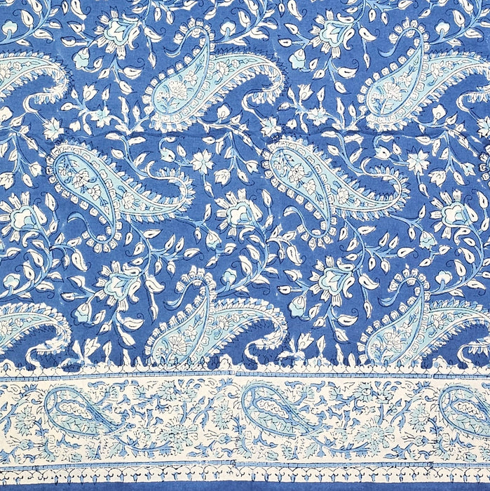 Hand Block Printed Cotton Tablecloth | Blue Paisley | 6-Seater