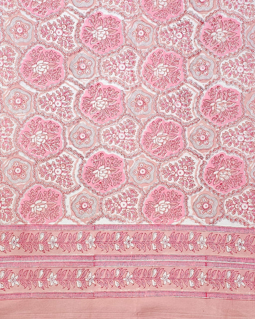 Pink Medallion Block Print Tablecloth | 6-Seater