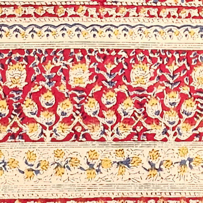 Hand Block Printed Cotton Tablecloth | Crimson Garden | 6-Seater
