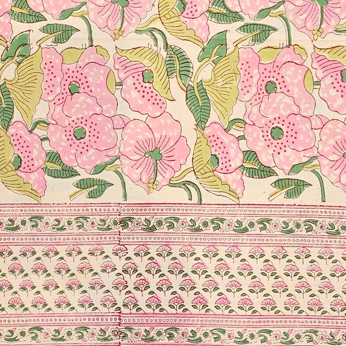 Hand Block Printed Cotton Tablecloth | Blush Meadow | 6-Seater