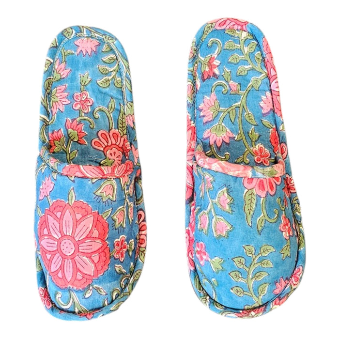 Ottaline Block Print Cotton Travel Slippers