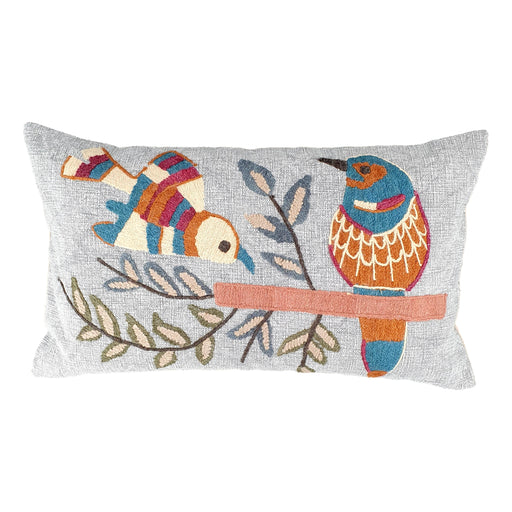 Bird Embroidered Cushion Cover