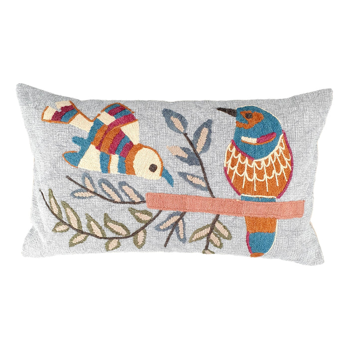 Bird Embroidered Cushion Cover