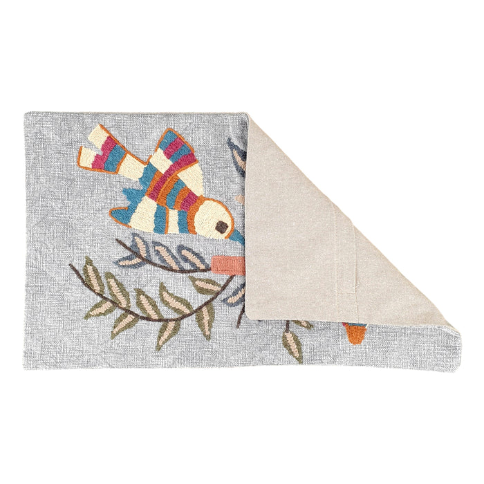 Bird Embroidered Cushion Cover