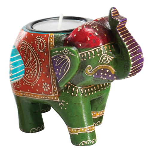 Green Wooden Elephant Tealight Holder