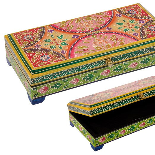 Lime and Floral Hand Painted Jewellery Box