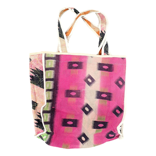 Reversible Tote Bag Made from a Vintage Hand Stitched Cotton Kantha Blanket