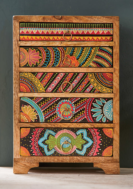 Sharifa Hand Painted 5 Drawer Chest Jewellery Box