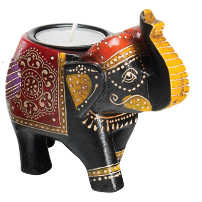 Black Wooden Elephant Tealight Holder