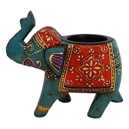 Turquoise Wooden Elephant Tealight Holder