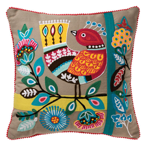 Embroidered Bird on a Branch Cushion Cover 45 x 45 cm