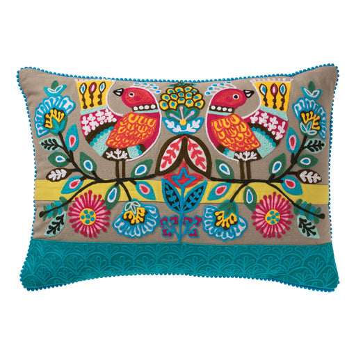 Embroidered Birds Cushion Cover on a white background