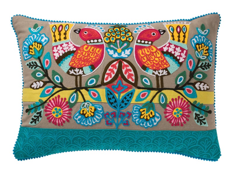 Embroidered Birds Cushion Cover | Throw Pillow | 35 x 50 cm