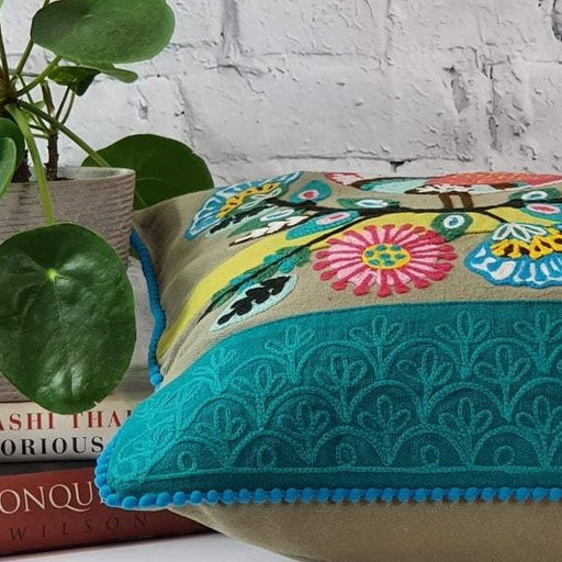 Embroidered Birds Cushion Cover | Throw Pillow | 35 x 50 cm