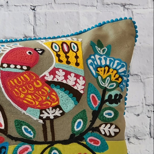 Embroidered Birds Cushion Cover | Throw Pillow | 35 x 50 cm