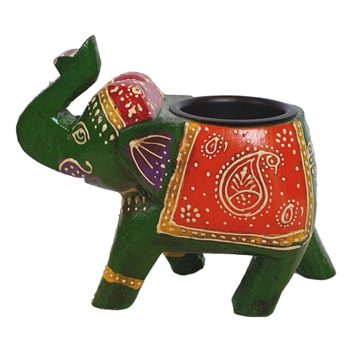 Green Wooden Elephant Tealight Holder