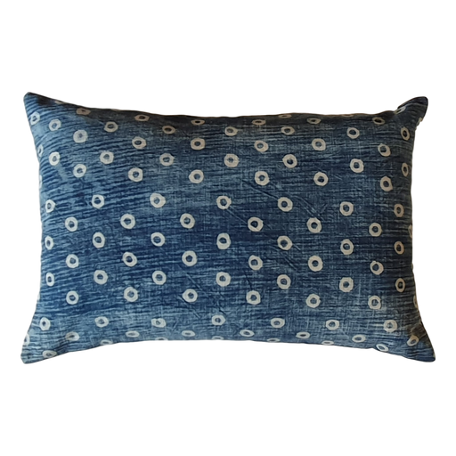 Blue Spots Block Printed Cotton Lumber Cushion