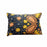 Handmade Kantha cushion pillow cover with a floral pattern in orange, yellow, and black colors on a dark base, featuring a concealed zip.