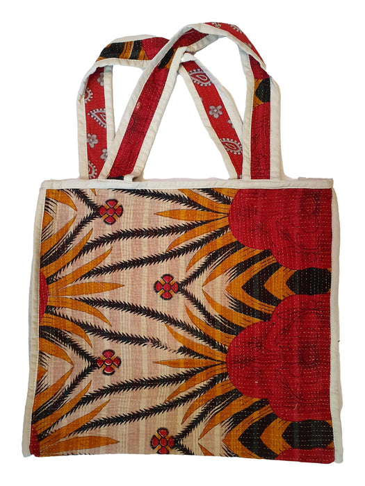 Reversible Tote Bag Made from a Vintage Hand Stitched Cotton Kantha Blanket