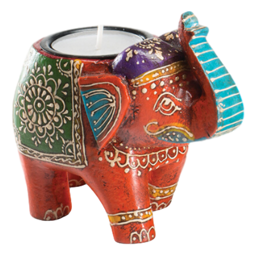 Orange Wooden Elephant Tealight Holder