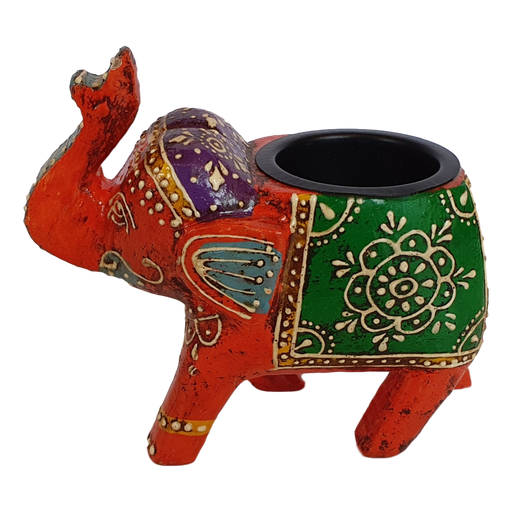 Orange Wooden Elephant Tealight Holder