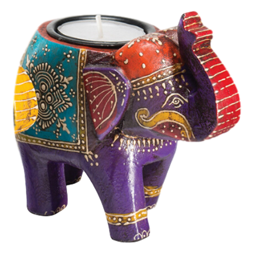 Purple Wooden Elephant Tealight Holder