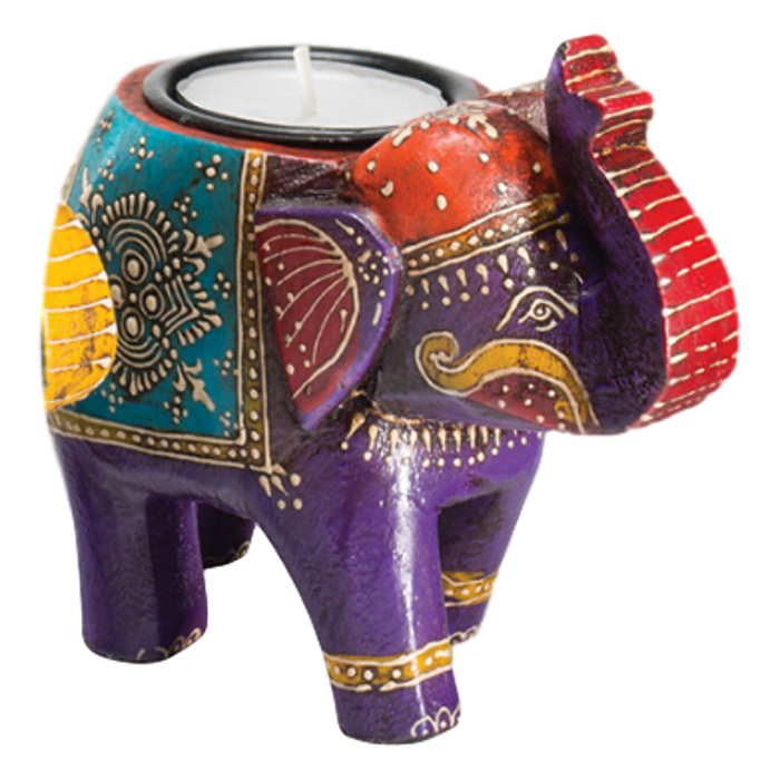 Purple Wooden Elephant Tealight Holder
